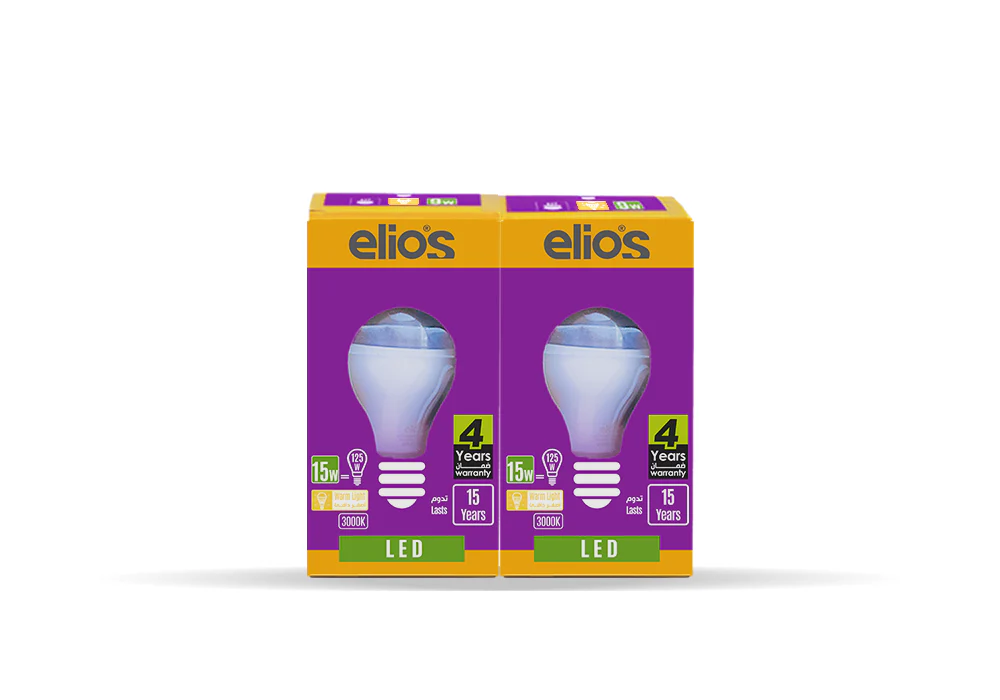 Set of 2 LED BULB (A65) 15W Warm Light 3000 Kelvin E27